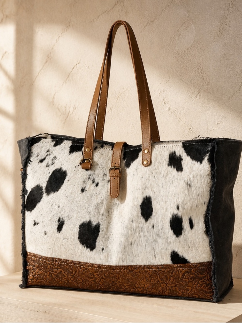 Myra Western Weekender Bag Cowhide Leather Duffel Travel Carry On Boho Cowgirl